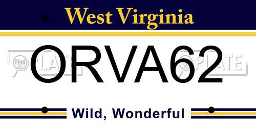 ORVA62 West Virginia License Plate