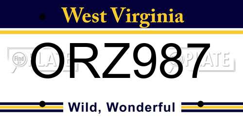 ORZ987 West Virginia License Plate
