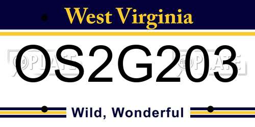 OS2G203 West Virginia License Plate