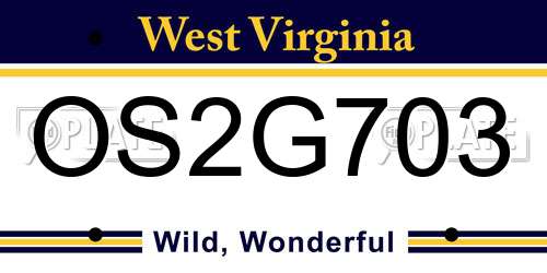 OS2G703 West Virginia License Plate