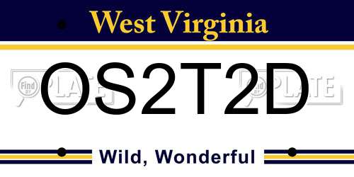 OS2T2D West Virginia License Plate