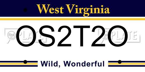 OS2T2O West Virginia License Plate