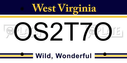 OS2T7O West Virginia License Plate
