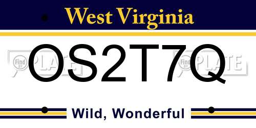 OS2T7Q West Virginia License Plate