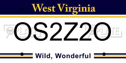 OS2Z2O West Virginia License Plate
