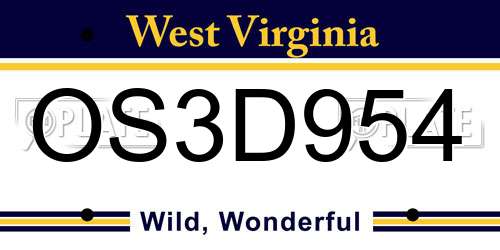 OS3D954 West Virginia License Plate