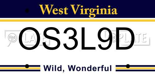 OS3L9D West Virginia License Plate