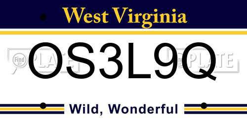 OS3L9Q West Virginia License Plate