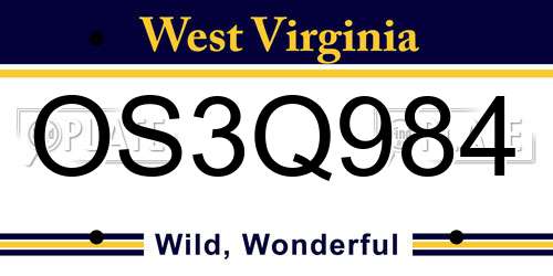 OS3Q984 West Virginia License Plate
