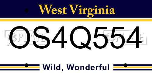 OS4Q554 West Virginia License Plate
