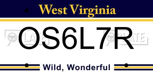 OS6L7R West Virginia License Plate