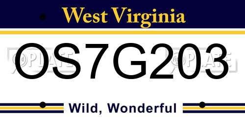 OS7G203 West Virginia License Plate
