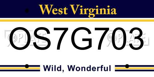 OS7G703 West Virginia License Plate