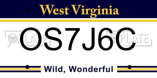 OS7J6C West Virginia License Plate