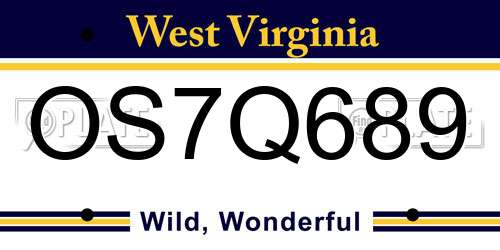 OS7Q689 West Virginia License Plate