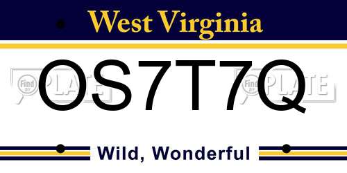 OS7T7Q West Virginia License Plate