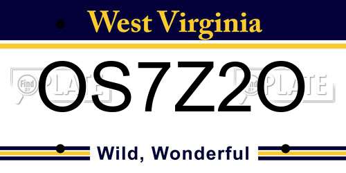 OS7Z2O West Virginia License Plate