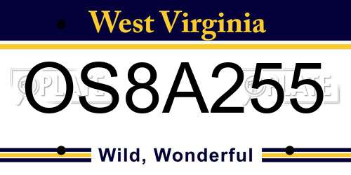 OS8A255 West Virginia License Plate