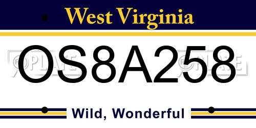 OS8A258 West Virginia License Plate