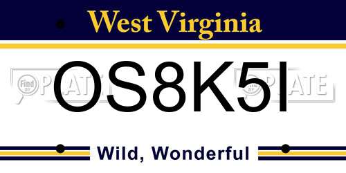 OS8K5I West Virginia License Plate