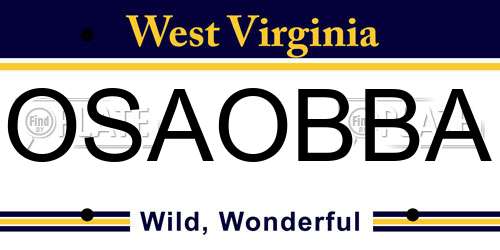 OSAOBBA West Virginia License Plate