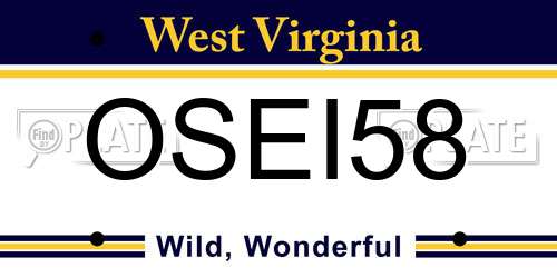 OSEI58 West Virginia License Plate