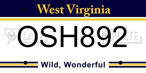 OSH892 West Virginia License Plate