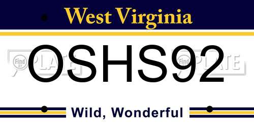 OSHS92 West Virginia License Plate