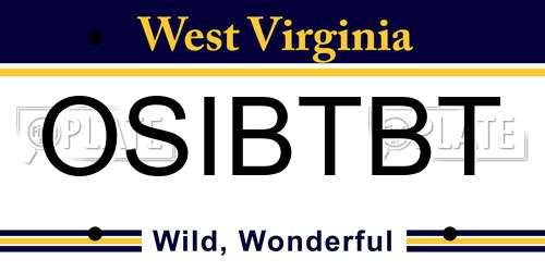 OSIBTBT West Virginia License Plate