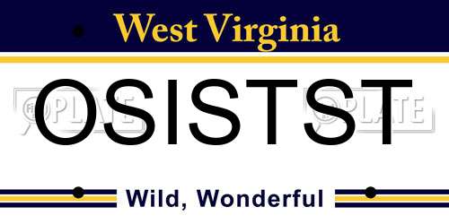 OSISTST West Virginia License Plate
