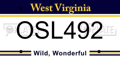 OSL492 West Virginia License Plate