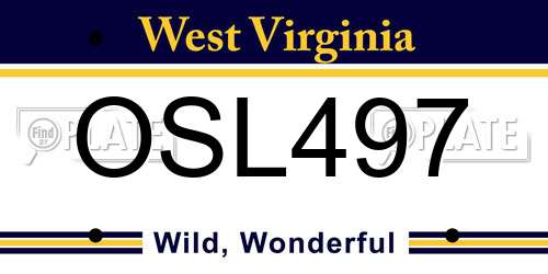 OSL497 West Virginia License Plate