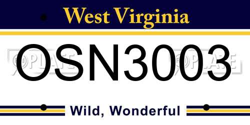OSN3003 West Virginia License Plate