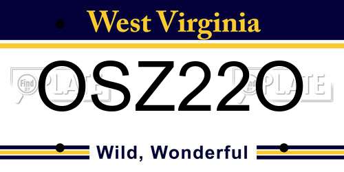 OSZ22O West Virginia License Plate