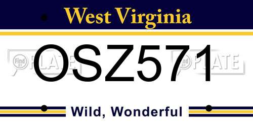 OSZ571 West Virginia License Plate