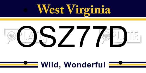 OSZ77D West Virginia License Plate