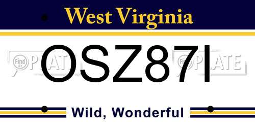 OSZ87I West Virginia License Plate