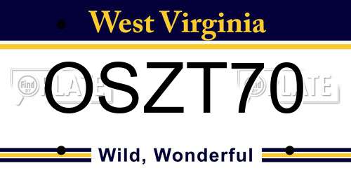 OSZT70 West Virginia License Plate