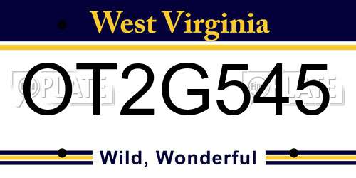 OT2G545 West Virginia License Plate