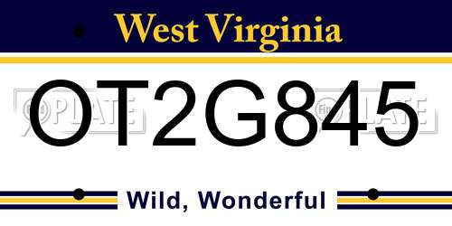 OT2G845 West Virginia License Plate