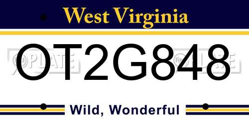 OT2G848 West Virginia License Plate