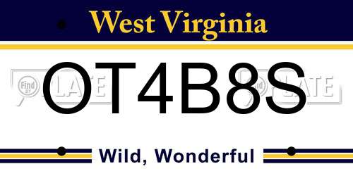 OT4B8S West Virginia License Plate