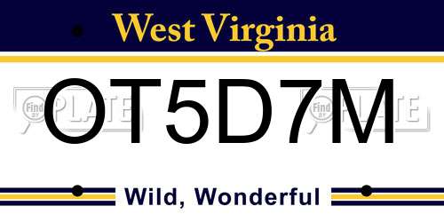 OT5D7M West Virginia License Plate