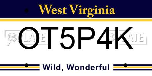 OT5P4K West Virginia License Plate