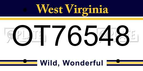 OT76548 West Virginia License Plate