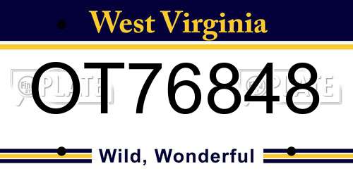 OT76848 West Virginia License Plate