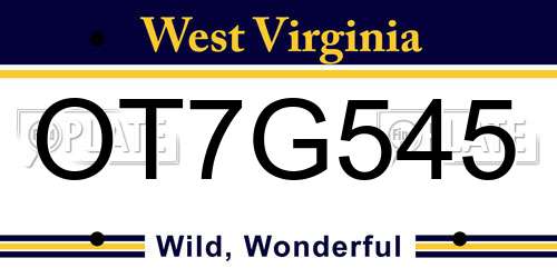 OT7G545 West Virginia License Plate