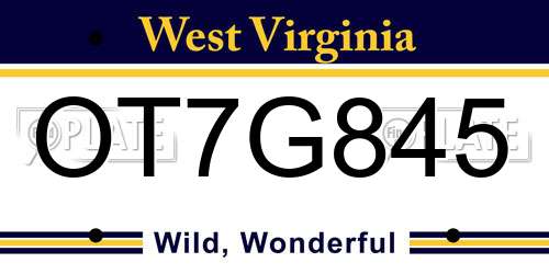 OT7G845 West Virginia License Plate