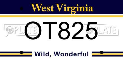 OT825 West Virginia License Plate
