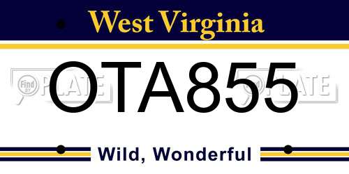 OTA855 West Virginia License Plate